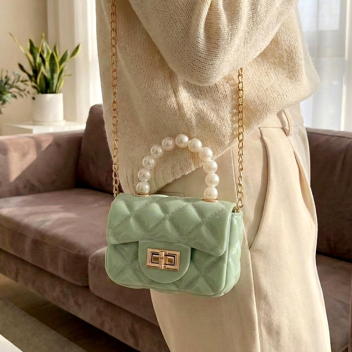Elegant Quilted Mini Handheld  Sling Fashion Handbag (1 Pc)